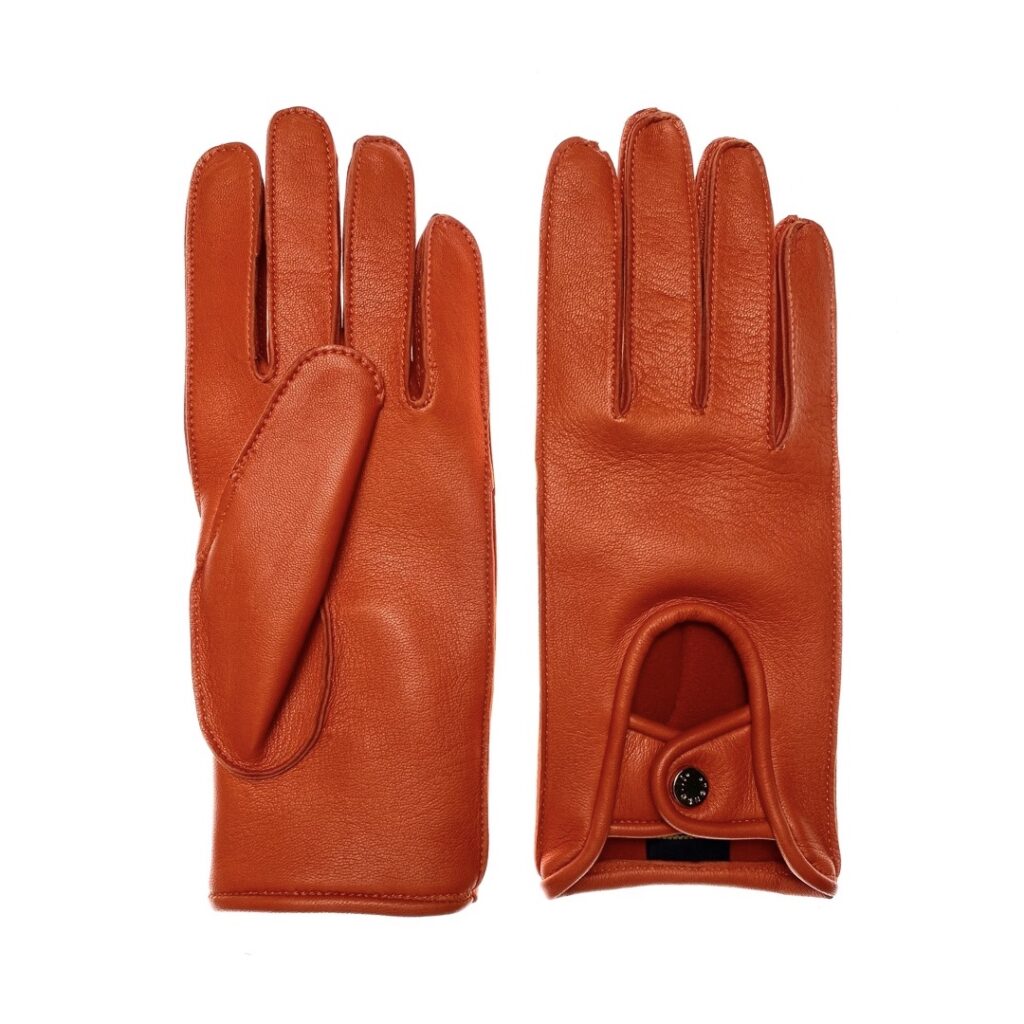 Guanti Eleganti Da Uomo In Pelle Di Agnello Arancione – Taglia 10 (XXL) Con Fodera In Seta